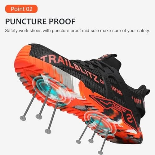 TRAILBLITZ Composite Steel Toe Work Shoes for Men - Lightweight, Breathable, Slip-Resistant (US Men 10, Orange) thumbnail 3
