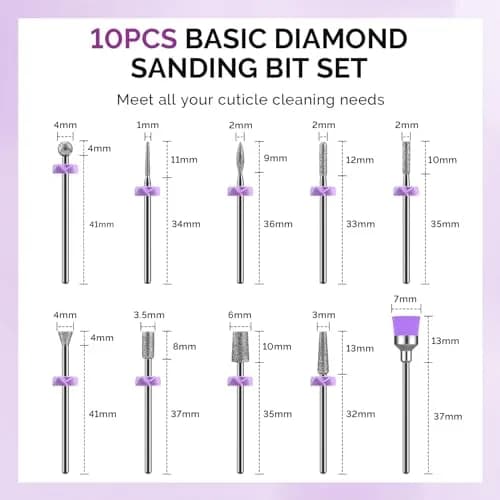 MelodySusie Diamond Nail Drill Bit Set with Sanding Bands & Mandrel Bit | 10Pcs Diamond Bits + 40pcs Sanding Bands (Grits #120/#180/#240) thumbnail 9