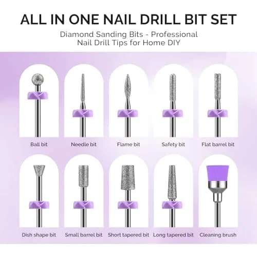 MelodySusie Diamond Nail Drill Bit Set with Sanding Bands & Mandrel Bit | 10Pcs Diamond Bits + 40pcs Sanding Bands (Grits #120/#180/#240) thumbnail 2