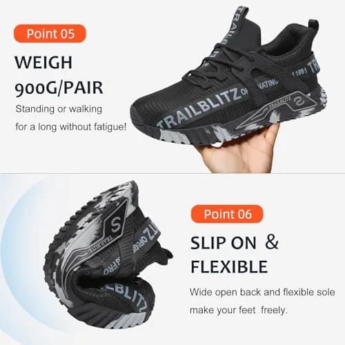 TRAILBLITZ Composite Steel Toe Shoes for Men Work Safety Sneakers 9 Black | Lightweight Breathable Industrial Footwear thumbnail 6