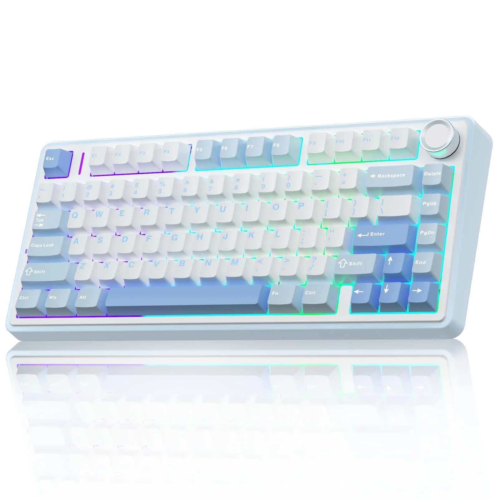 AULA F75 75% Wireless Mechanical Keyboard Glacial Blue | Hot-Swappable, Tri-Mode Connectivity, RGB Backlit, 81 Keys — Salt White Blue