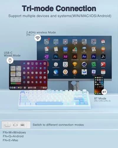 AULA F75 Wireless Mechanical Keyboard 75% RGB Backlit, Hot Swappable, Type-C & Bluetooth, Salt White Blue | Gaming & Office thumbnail 3