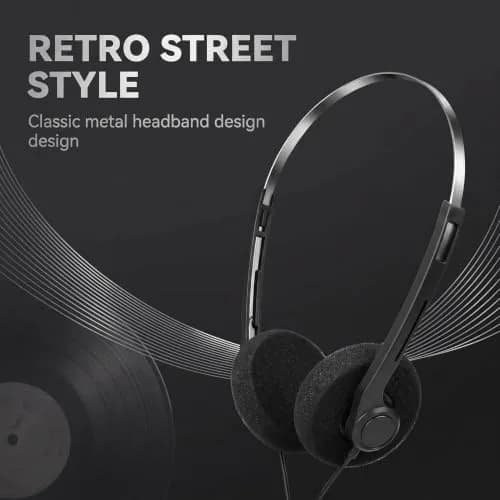 Galepromot Black Retro Over-Ear Headphones with Cord | Hi-Fi Stereo Sound thumbnail 6