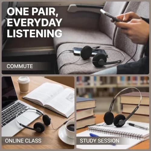 Galepromot Black Retro Over-Ear Headphones with Cord | Hi-Fi Stereo Sound thumbnail 5