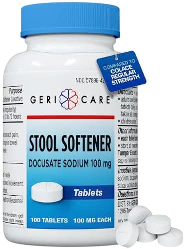 GeriCare Docusate Sodium Stool Softeners 100mg | Dye-Free, Crushable Tablets for Constipation Relief (100 Count) thumbnail 1