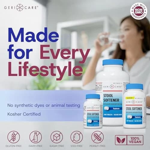GeriCare Docusate Sodium Stool Softeners 100mg | Dye-Free, Crushable Tablets for Constipation Relief (100 Count) thumbnail 4