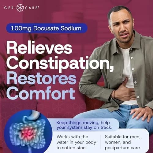 GeriCare Docusate Sodium Stool Softeners 100mg | Dye-Free, Crushable Tablets for Constipation Relief (100 Count) thumbnail 5