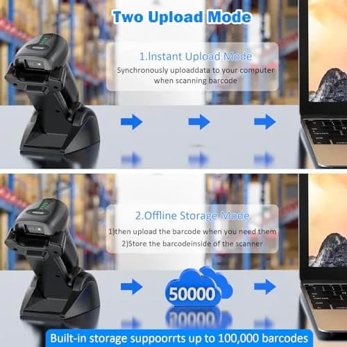 Symcode MJ-4590DA 2D Wireless Barcode Scanner with Charging Stand & Bluetooth | 10000 Codes Inventory, 40m Range thumbnail 6