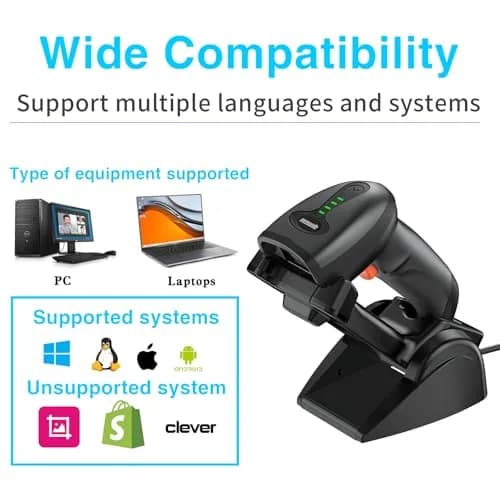 Symcode MJ-4590DA 2D Wireless Barcode Scanner with Charging Stand & Bluetooth | 10000 Codes Inventory, 40m Range thumbnail 8