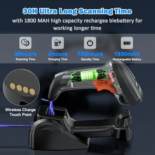 Symcode MJ-4590DA 2D Wireless Barcode Scanner with Charging Stand & Bluetooth | 10000 Codes Inventory, 40m Range thumbnail 2