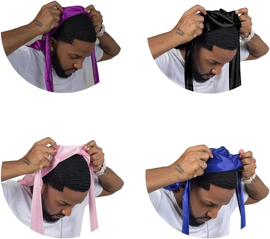 ForceWave Silky Durags and Wave Cap Set (5-Pack, Black Blue Pink Purple) | Moisture-Retaining Satin for 360 Waves thumbnail 4