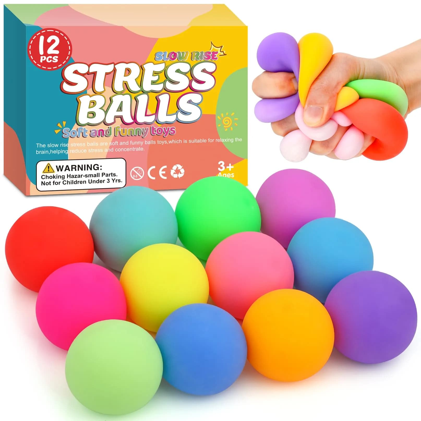 VISCOO 8 Pack Slow Rising Stress Balls, 5 cm (2 Inch) | Non-Toxic TPR for Anxiety Relief — 1.6 in -12 Colors