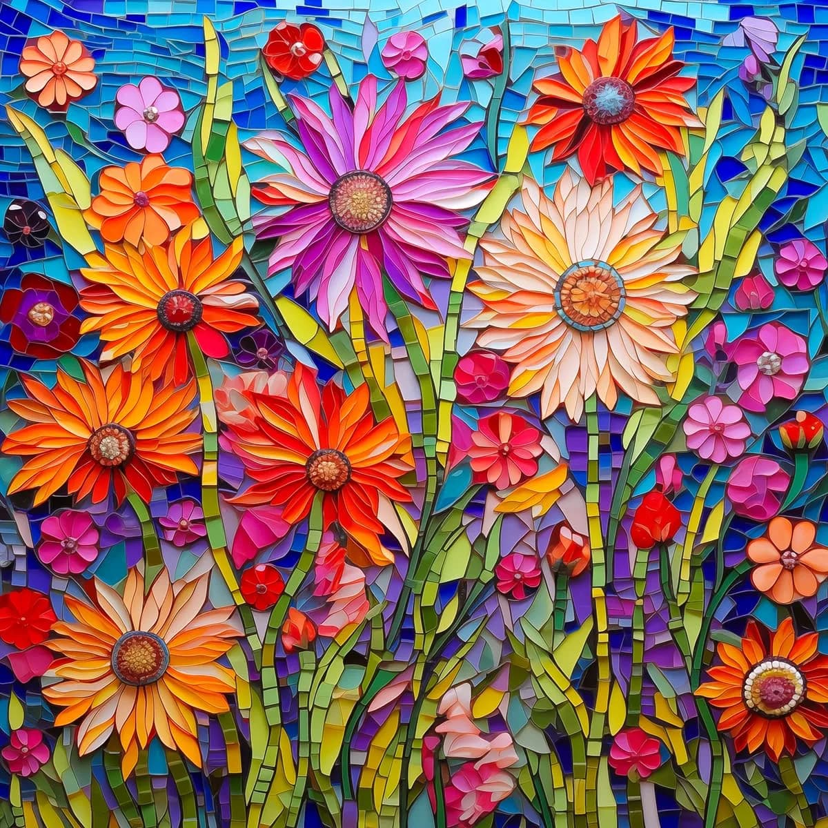 Bgraamiens Mosaic Art Flowers 1000 Piece Jigsaw Puzzle for Adults | 61cm x 61cm (24" x 24") — Mosaic Art Flowers