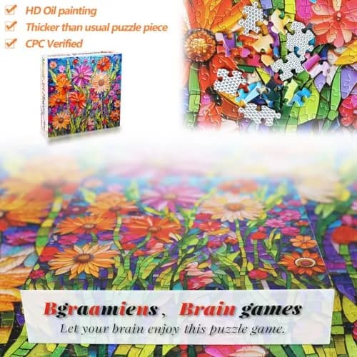 Bgraamiens Mosaic Art Flowers 1000 Piece Jigsaw Puzzle for Adults | 61cm x 61cm (24" x 24") thumbnail 5