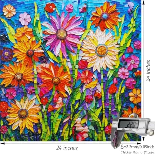 Bgraamiens Mosaic Art Flowers 1000 Piece Jigsaw Puzzle for Adults | 61cm x 61cm (24" x 24") thumbnail 6
