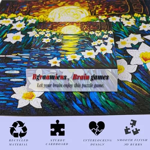 Bgraamiens Puzzle-Moonlight Daffodils 1000 Pieces Square Puzzle | Beautiful Daffodils in Moonlight for Adults thumbnail 3