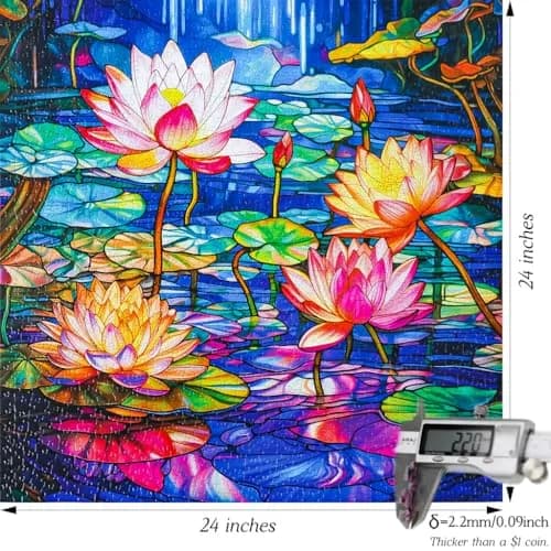 Bgraamiens Stained Glass Waterlily Jigsaw Puzzle 1000-Piece | Vibrant Floral Art for Adults thumbnail 6