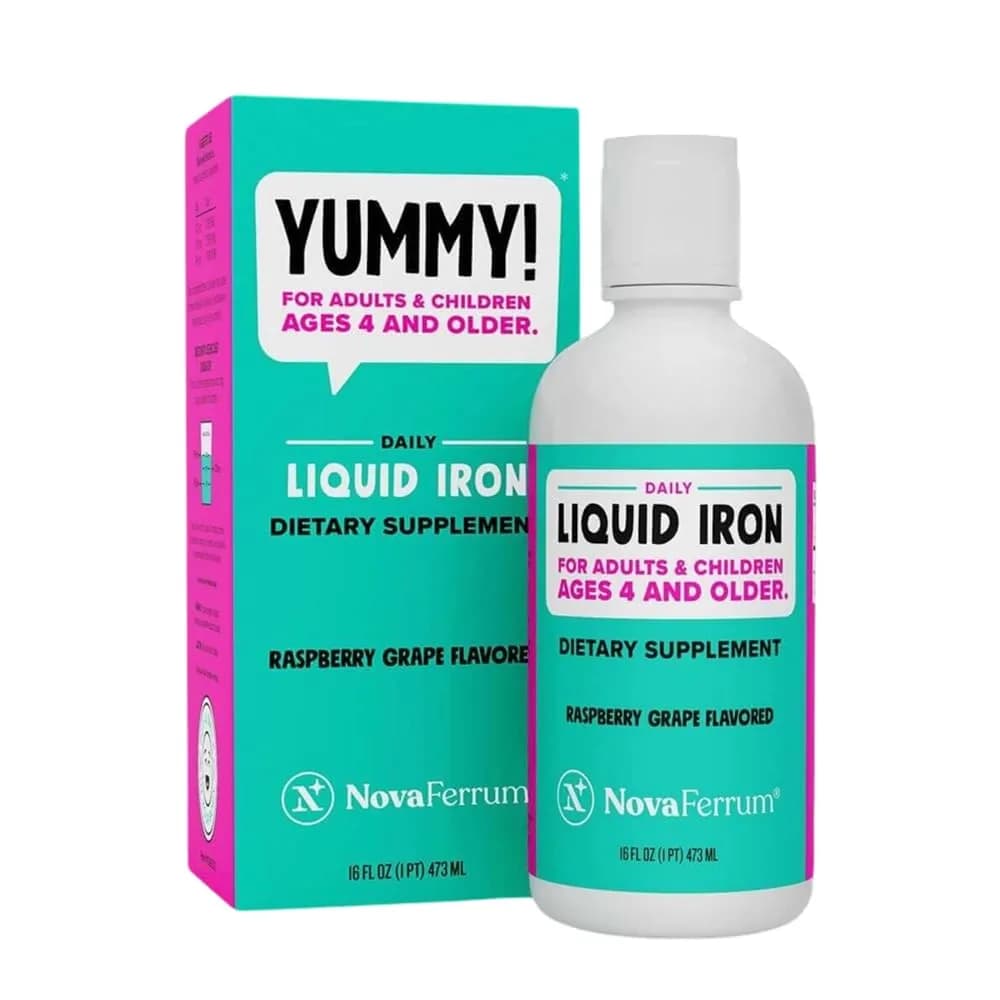 NovaFerrum Yummy Pediatric Drops Liquid Iron Supplement 15mg (4 Fl Oz / 120 mL) | Clinically Proven Safe & Effective Iron for Kids — Raspberry / 16 Fl Oz