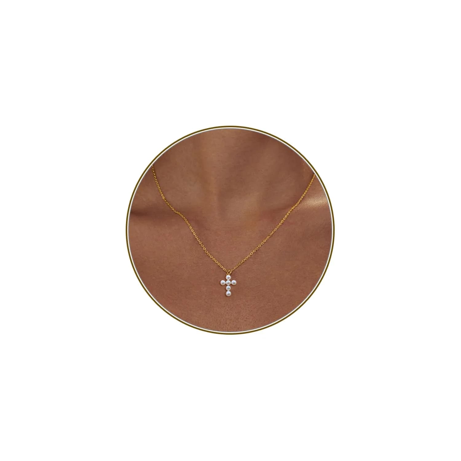 HERIER Gold Pearl Cross Necklace for Women 18K Gold Plated 41.9cm (16.5") | Faith & Fashion Jewelry