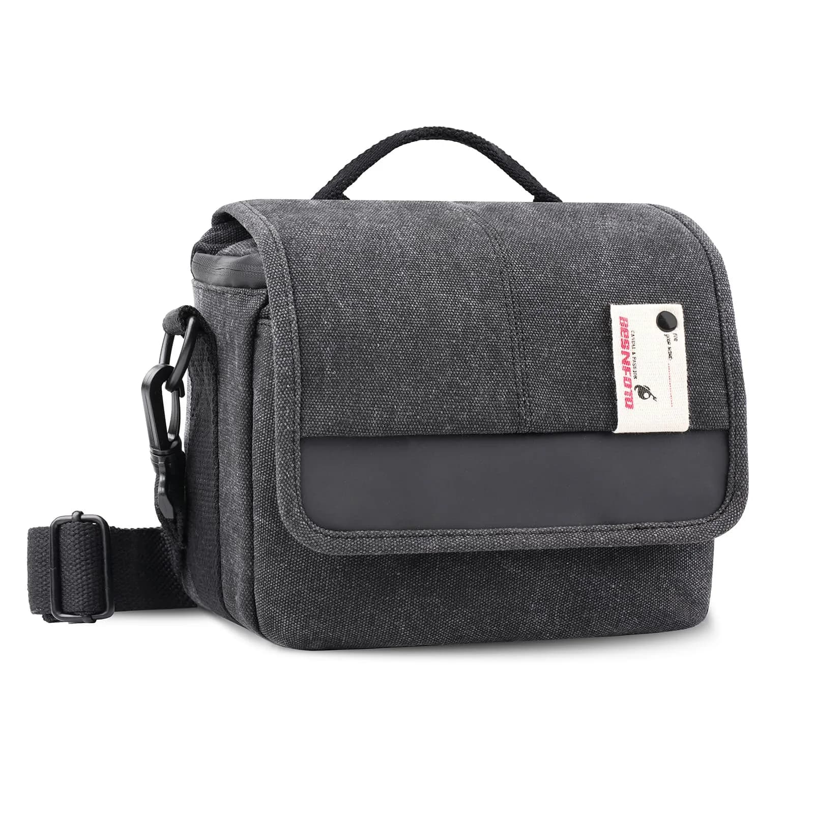Besnfoto Camera Shoulder Bag Small 3.5L (8.27 x 4.72 x 6.7 inches) | Retro Canvas & PU Leather Crossbody for Mirrorless Cameras — Black Gray