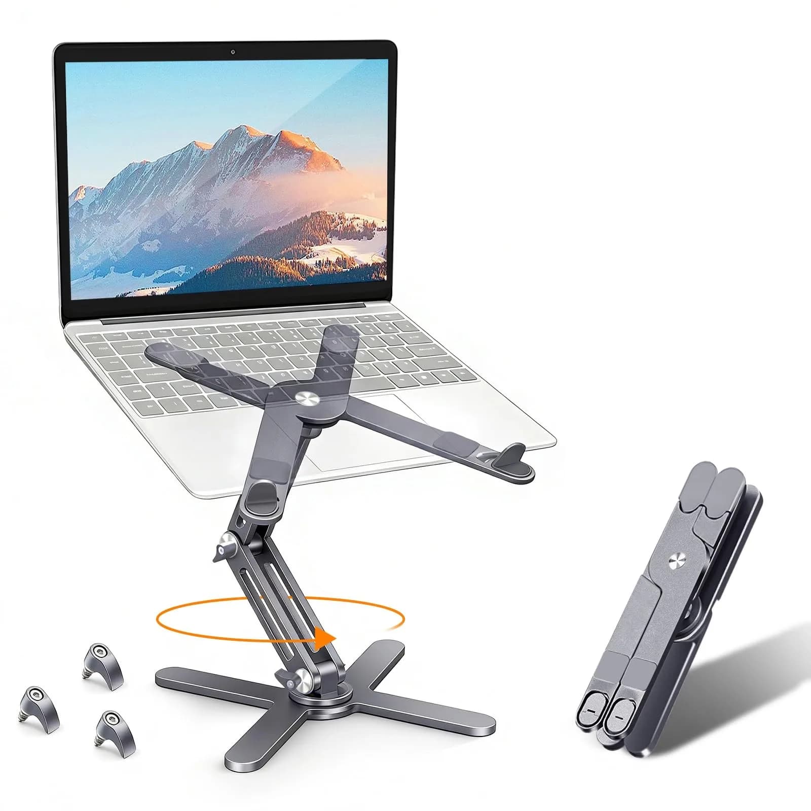 Moallia N86 360 Rotating Laptop Stand for Desk with Locking Knobs, Grey 2.36in (6cm) | Ergonomic Aluminum Riser for Collaborative Work