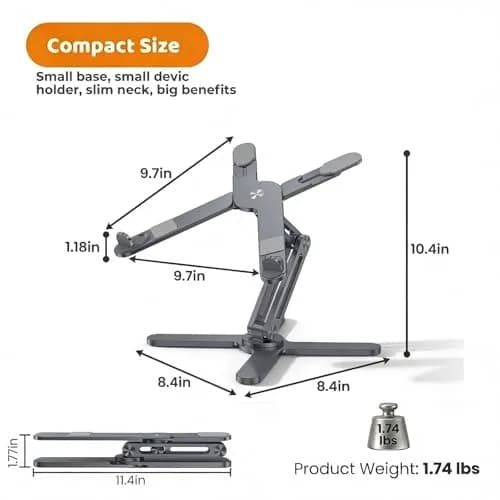 Moallia N86 360 Rotating Laptop Stand for Desk with Locking Knobs, Grey 2.36in (6cm) | Ergonomic Aluminum Riser for Collaborative Work thumbnail 5