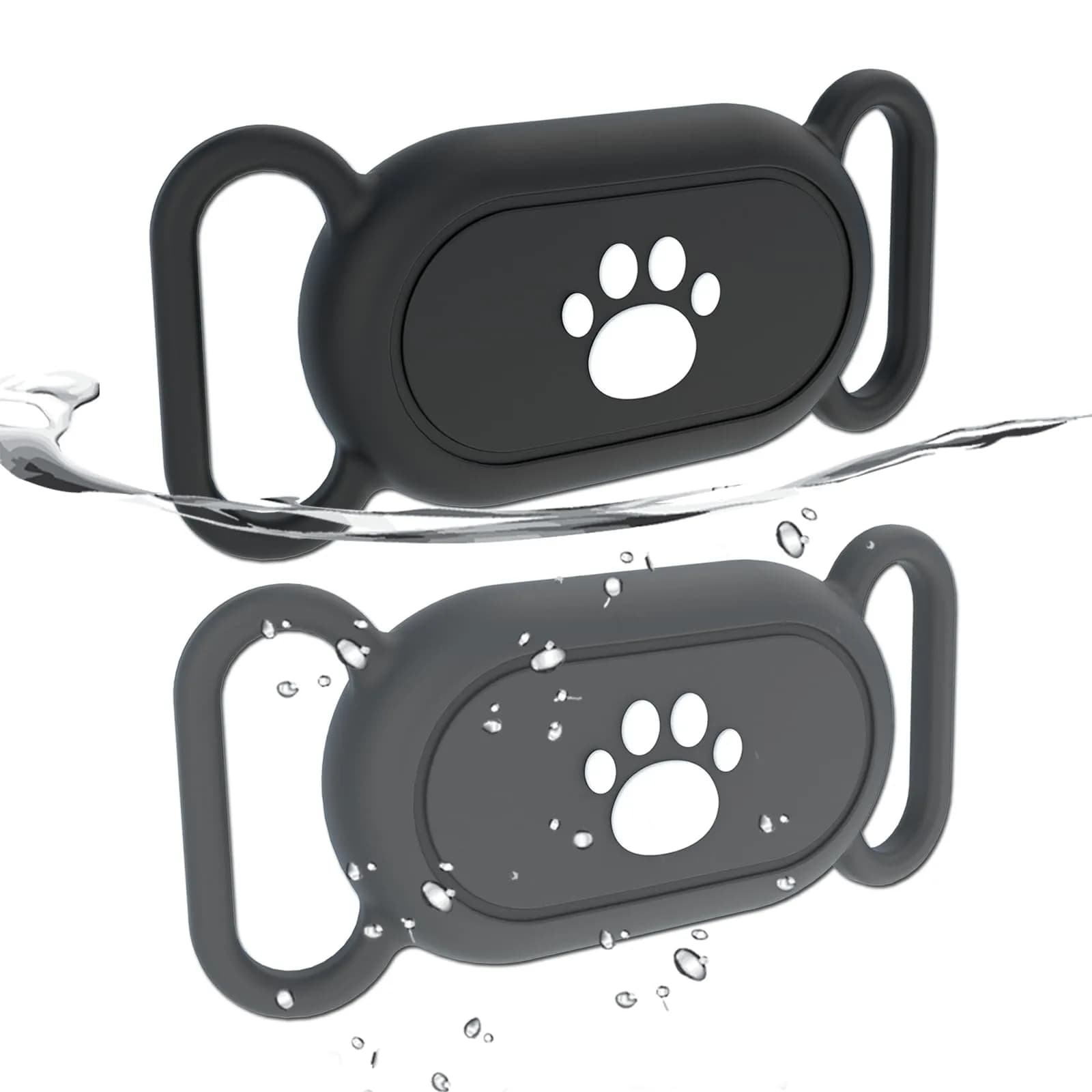 Rzttwl 2 Pack Waterproof Dog Collar Holder for Samsung Galaxy SmartTag2, Pink Blue | Silicone GPS Tracker Case — Black Grey