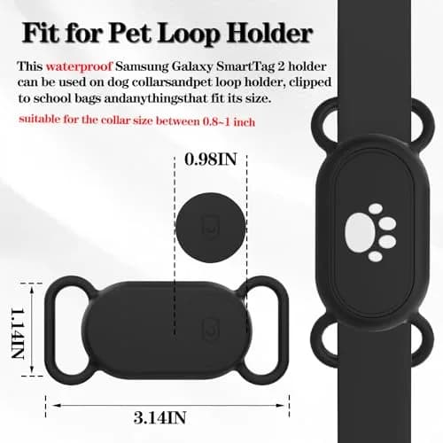 Rzttwl 2 Pack Waterproof Dog Collar Holder for Samsung Galaxy SmartTag2, Black Grey | Silicone GPS Tracker Hidden Loop Holder thumbnail 2