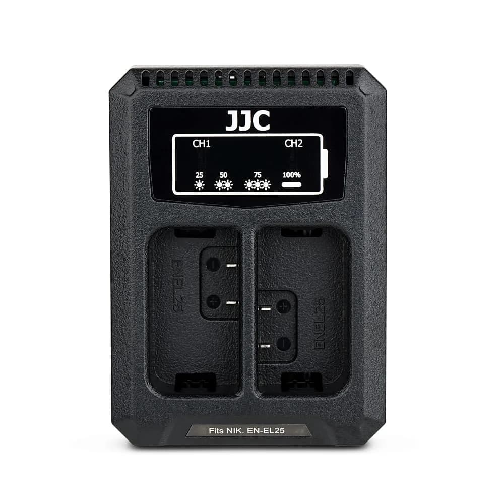 JJC EN-EL25 Battery Charger Dual Slot for Nikon Z50 II Z50 Z30 Zfc Cameras | USB Power & Overheat Protection - main product image