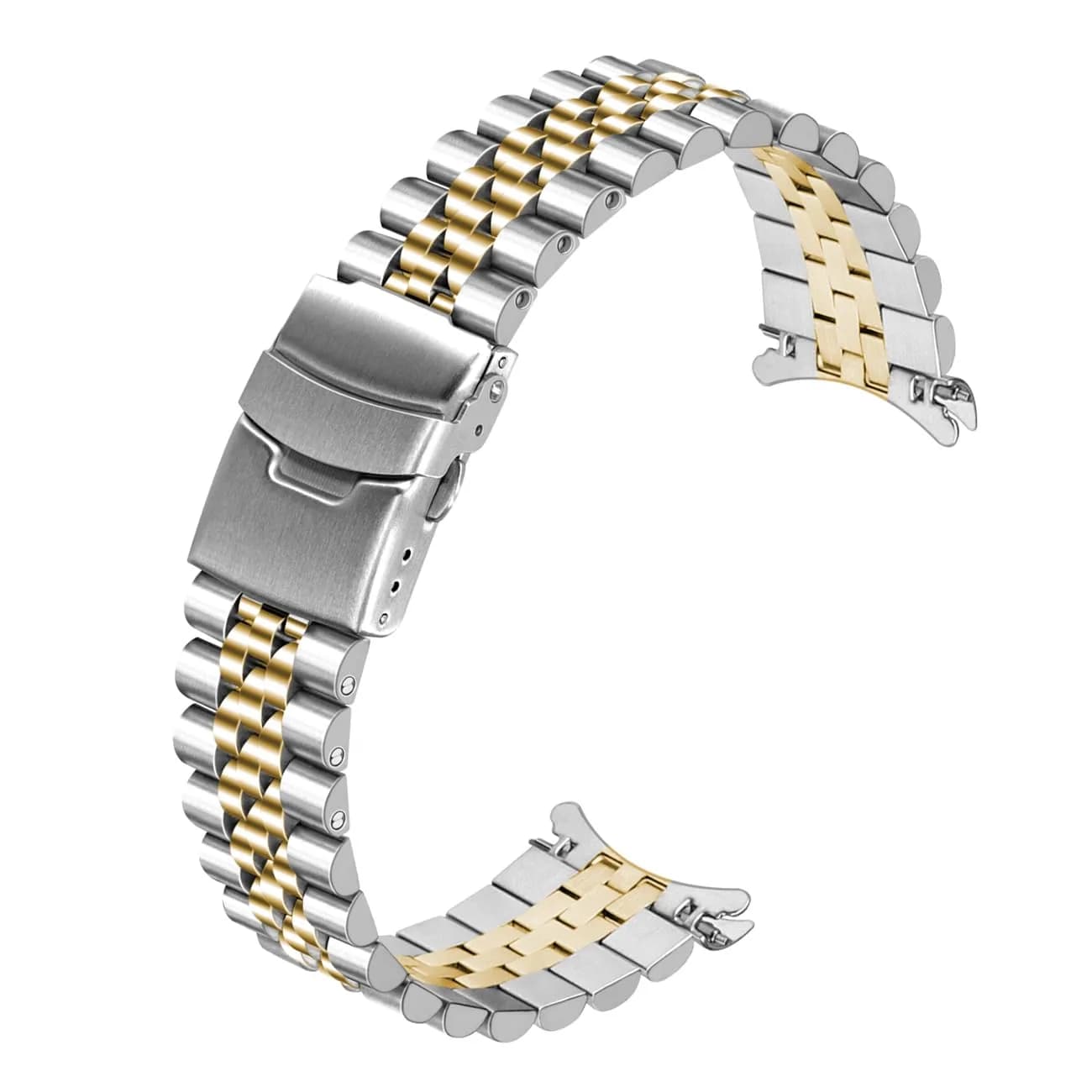 Juntan 22mm Stainless Steel Watch Band Curved Ends Tapered Metal Replacement Bracelet with Deployment Clasp