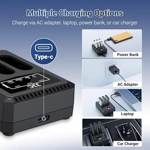 JJC DB-110 LI-92B Battery Charger | Triple Slot USB Charger for Ricoh GR IIIx, Olympus TG-7, 2-Pack thumbnail 4