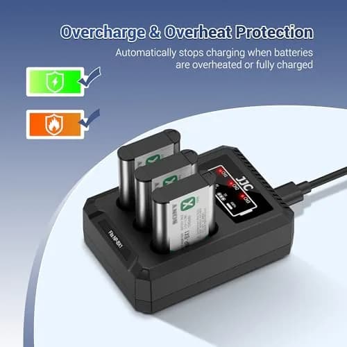 JJC DB-110 LI-92B Battery Charger | Triple Slot USB Charger for Ricoh GR IIIx, Olympus TG-7, 2-Pack thumbnail 5