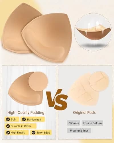 KSang Bra Pads Inserts 4 Pairs - Sewn Edges Breast Padding for Sports Bras Swimsuits Bikini Push up Bra Cups Inserts for D Cup - Black thumbnail 4