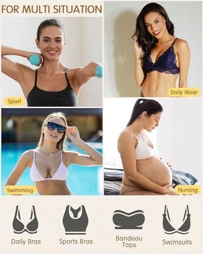 KSang Bra Pads Inserts 4 Pairs - Sewn Edges Breast Padding for Sports Bras Swimsuits Bikini Push up Bra Cups Inserts for D Cup - Black thumbnail 5