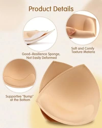 KSang Bra Pads Inserts 4 Pairs - Sewn Edges Breast Padding for Sports Bras Swimsuits Bikini Push up Bra Cups Inserts for D Cup - Black thumbnail 3