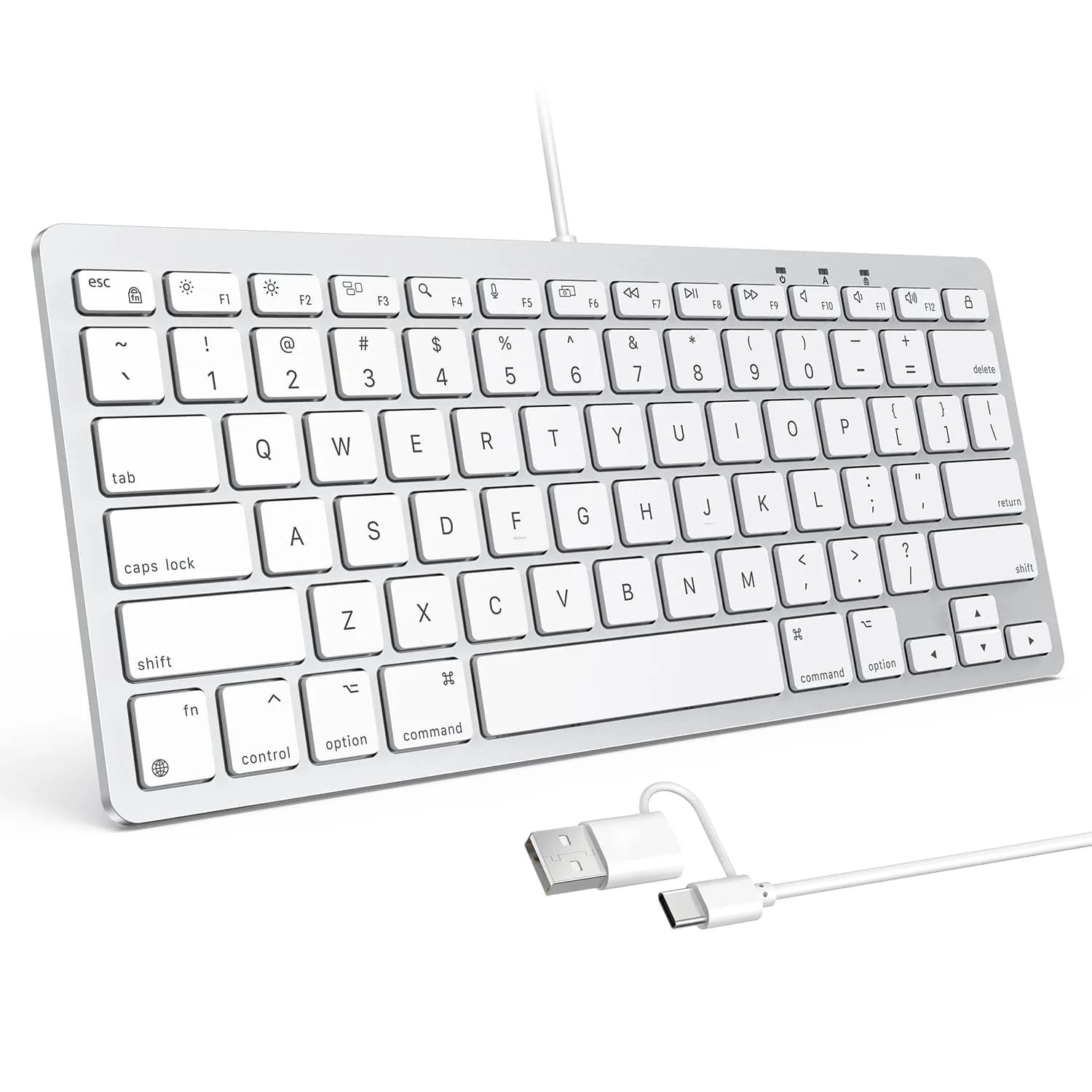 OMOTON Wired Keyboard for Mac, Compact 78-Key, USB-C/A Plug & Play, White | Scissor-Switch Keys for Smooth Typing — A-White