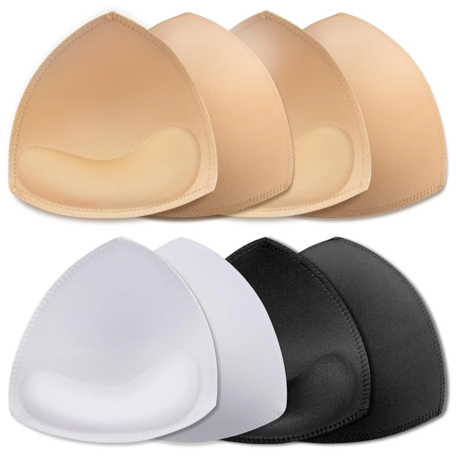 KSang Bra Pads Inserts 4 Pairs - Sewn Edges Breast Padding for Sports Bras Swimsuits Bikini Push up Bra Cups Inserts for B Cup - Beige Black White (4 Pairs)