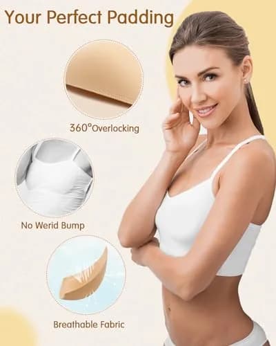 KSang Bra Pads Inserts 4 Pairs - Sewn Edges Breast Padding for Sports Bras Swimsuits Bikini Push up Bra Cups Inserts for B Cup - Beige Black White (4 Pairs) thumbnail 2