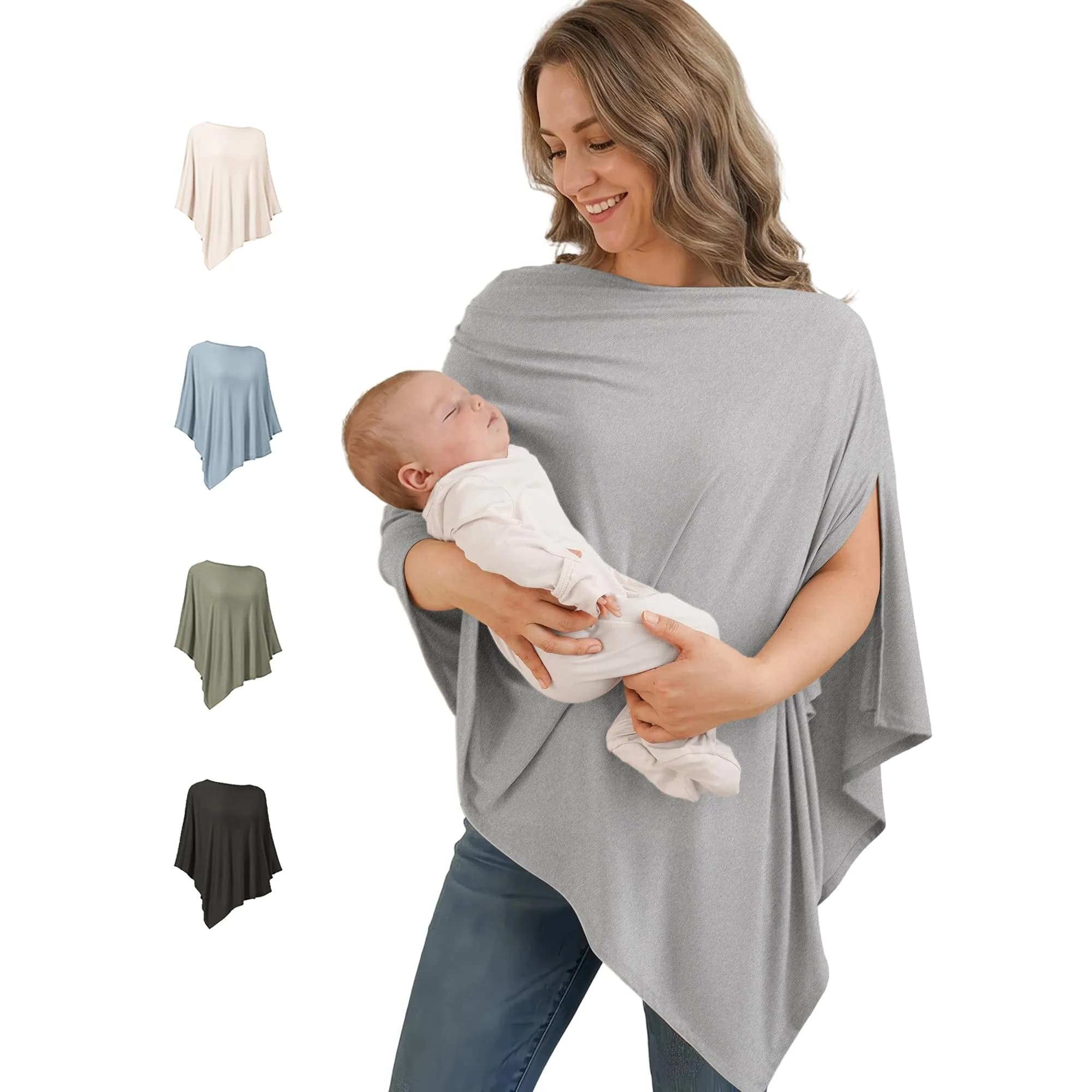 Konssy Rayon Made from Bamboo Nursing Cover for Breastfeeding, 156 g (5.5 oz) | Breathable & Stretchy for 360° Privacy — Grey