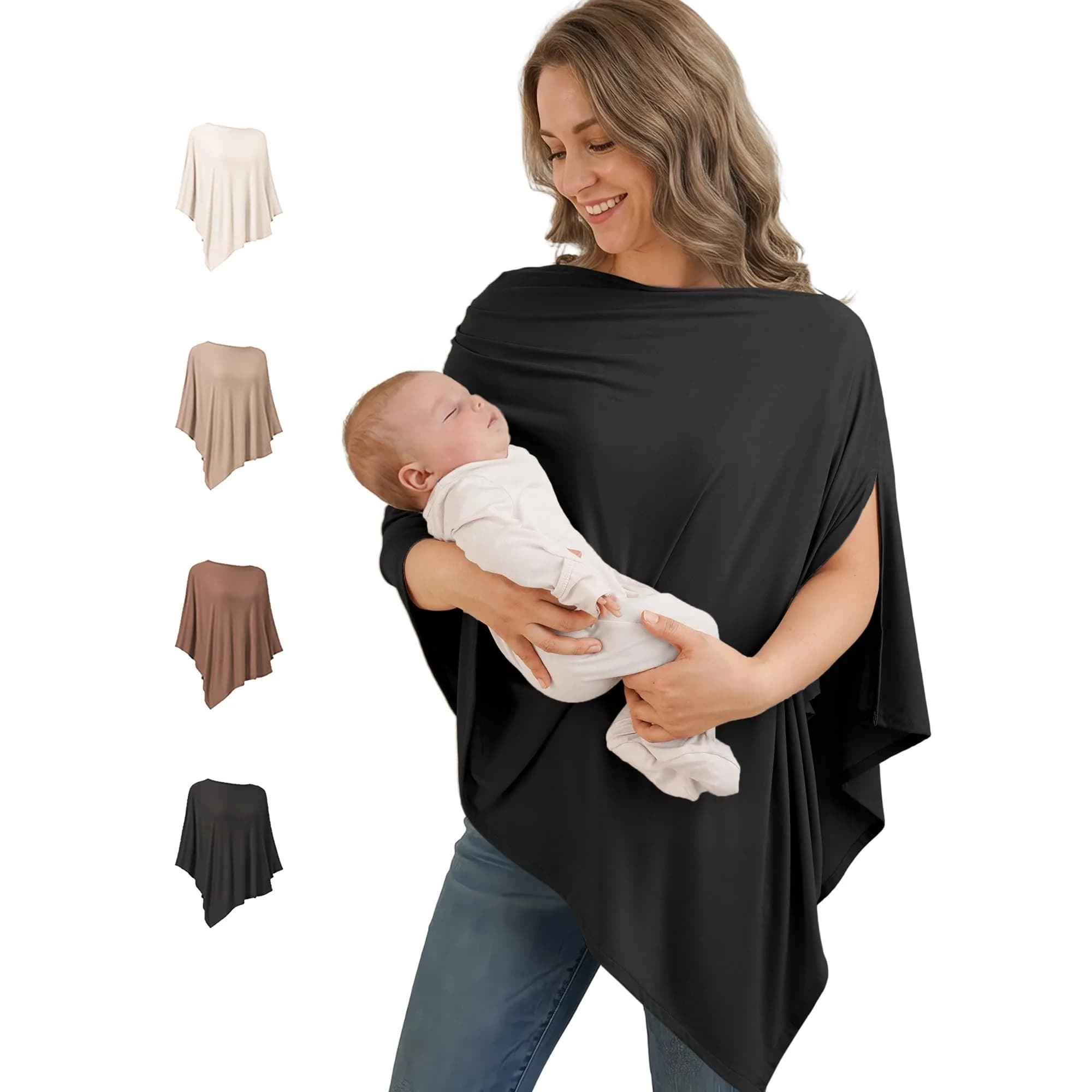 Konssy Rayon Made from Bamboo Nursing Cover for Breastfeeding, 156 g (5.5 oz) | Breathable & Stretchy for 360° Privacy — Black