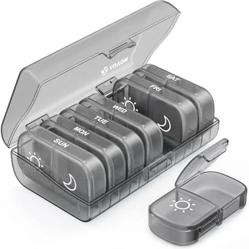 AUVON XL Weekly Pill Organizer 2 Times a Day, Gray AM PM Pill Case | 14 Compartments, BPA-Free, Travel-Ready thumbnail 1