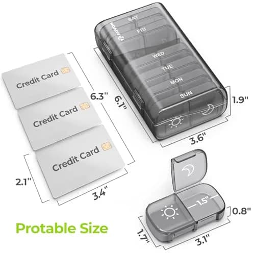 AUVON XL Weekly Pill Organizer 2 Times a Day, Gray AM PM Pill Case | 14 Compartments, BPA-Free, Travel-Ready thumbnail 5