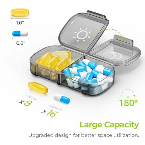 AUVON XL Weekly Pill Organizer 2 Times a Day, Gray AM PM Pill Case | 14 Compartments, BPA-Free, Travel-Ready thumbnail 2