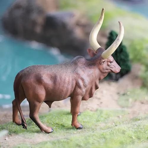 Gemini&Genius Longhorn Cow Farm Animal Figurine | Durable Wild Ox Model for Kids & Collectors thumbnail 2