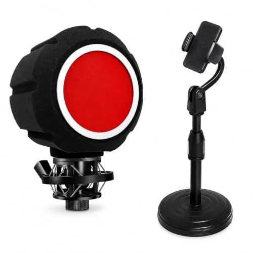Piwerod Microphone Isolation Shield, Foam Wind Shield with Adjustable Holder & Pop Filter | Studio-Grade Acoustic Treatment thumbnail 1