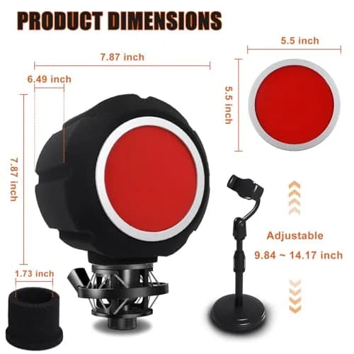 Piwerod Microphone Isolation Shield, Foam Wind Shield with Adjustable Holder & Pop Filter | Studio-Grade Acoustic Treatment thumbnail 5