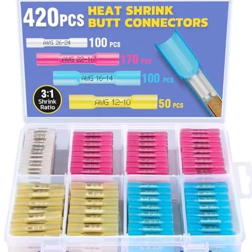 haisstronica 420PCS Heat Shrink Butt Connectors, 26-10 AWG | Waterproof, Marine & Automotive Grade thumbnail 1