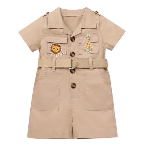 ODASDO Safari Outfit for Baby Girls Boys 1st Birthday Party Cake Smash Toddlers Zookeeper Suit Kids Jungle Forest Adventure Clothes Khaki Short Sleeve Jumpsuit Belt Bodysuit with Hat Khaki 2-3T thumbnail 2