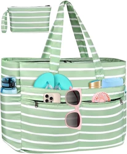 HUANLANG Extra Large Waterproof Beach Bag with Zipper Wet Pocket | 50L Capacity, Sandproof & Durable for Women Men thumbnail 1