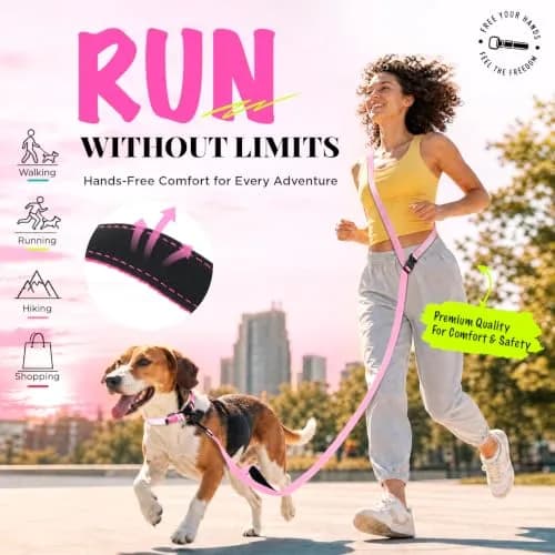 Heelay Hands Free Dog Leash 1.8-2.5m (5.9-8.2ft) Light Pink | Adjustable Crossbody Rope for Medium Large Dogs thumbnail 4